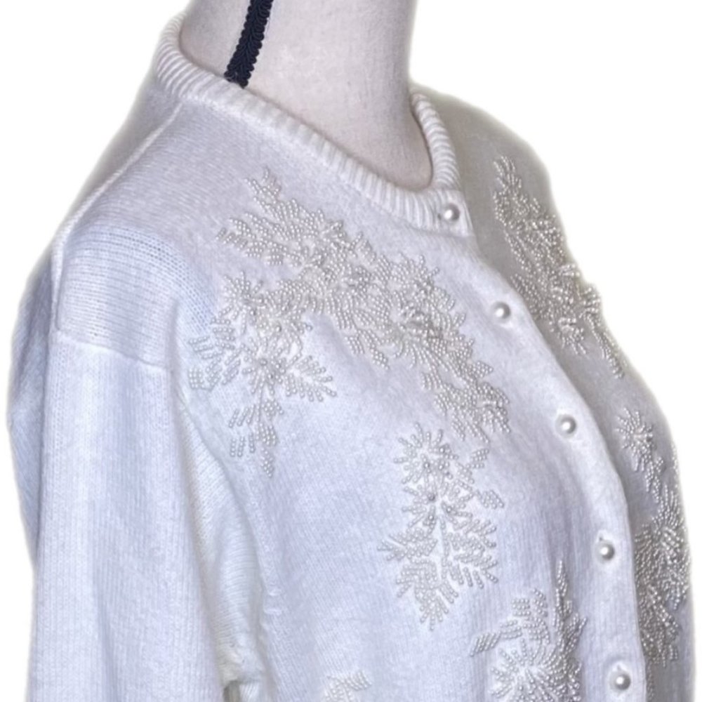 Alfred Dunner Womens Long Sleeve Cream Embellished Cardigan Sweater Size M - Picture 6 of 9
